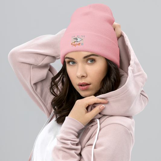 Led by the Holy Spirit pink embroidered beanie
