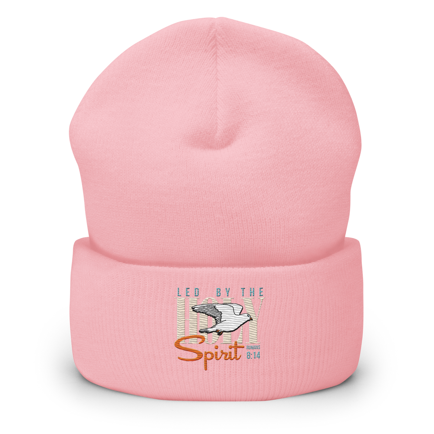 Led by the Holy Spirit pink embroidered beanie