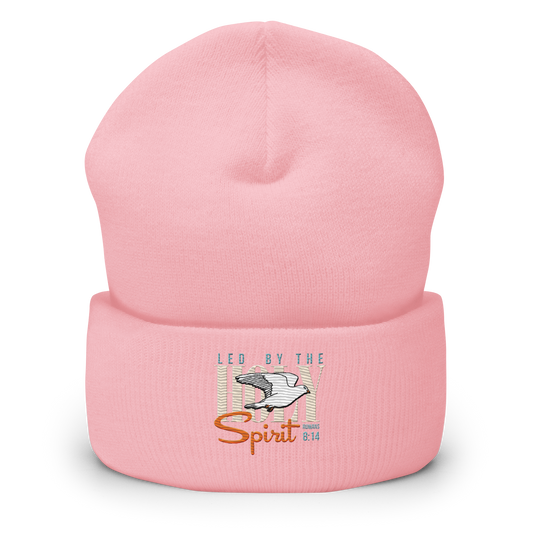 Led by the Holy Spirit pink embroidered beanie