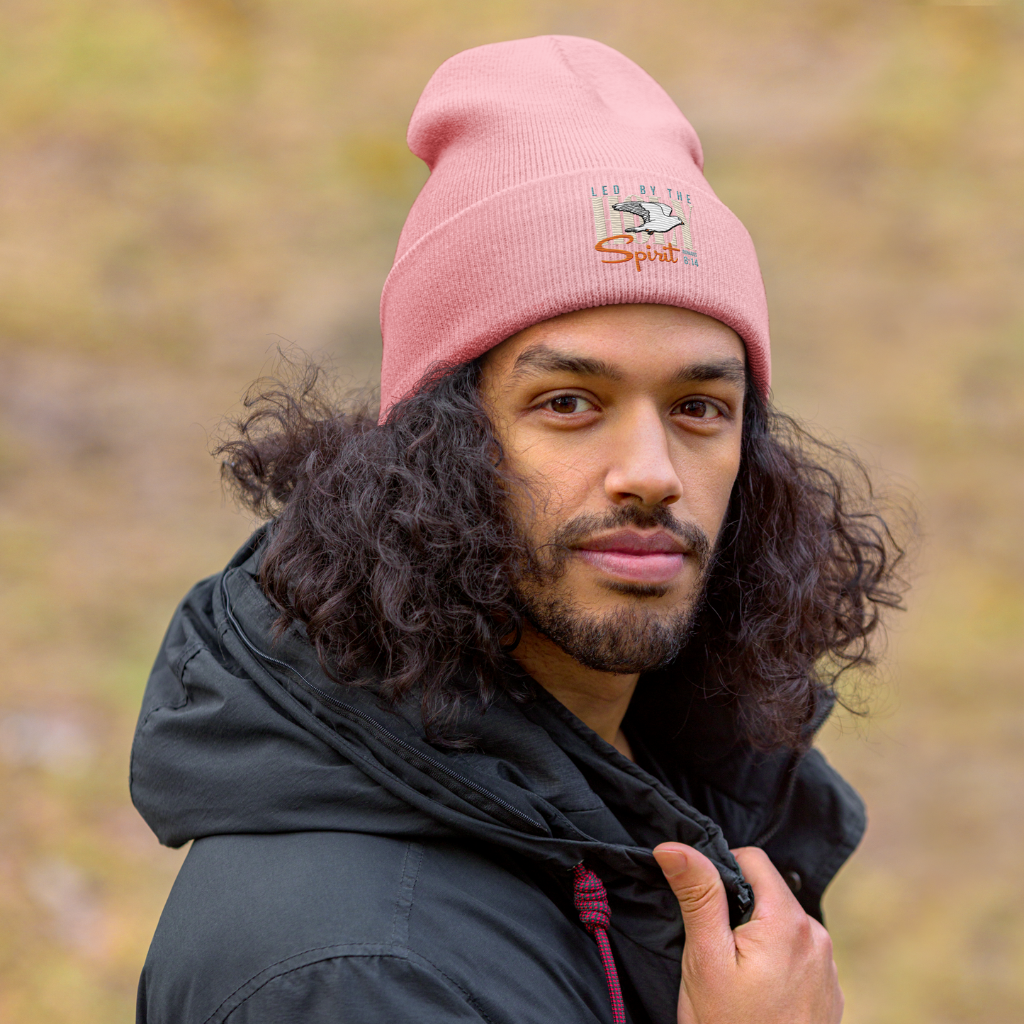 Led by the Holy Spirit pink embroidered beanie
